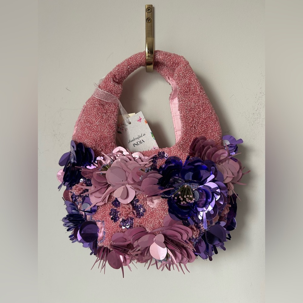 Viral Beaded Floral Pink Purple Bag